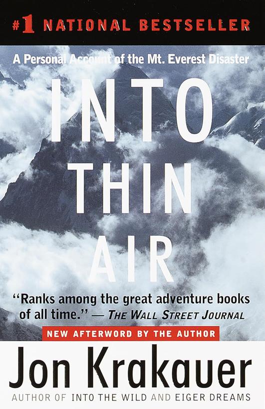 Book cover of Into Thin Air by Jon Krakauer - harrowing Mount Everest disaster memoir