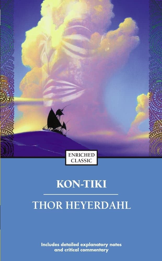 Book cover of Kon-Tiki by Thor Heyerdahl - classic Pacic ra voyage narrative